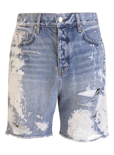 Shop Amiri Denim Shorts With Distressed Effect In Blu