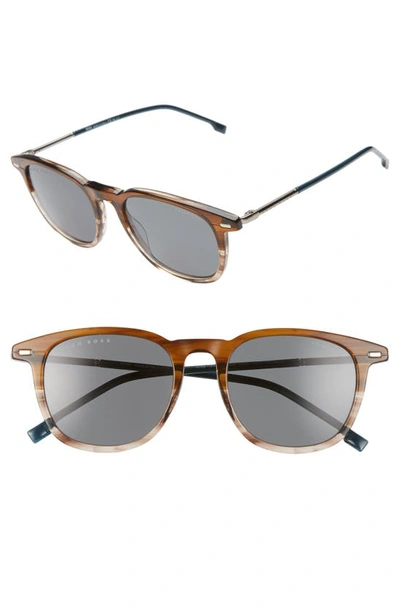 Shop Hugo Boss 51mm Polarized Gradient Round Sunglasses In Brown Horn