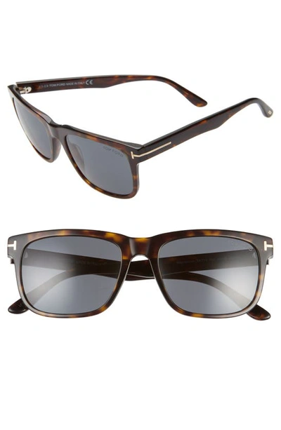 Shop Tom Ford Stephenson 56mm Rectangle Sunglasses In Dark Havana/ Smoke