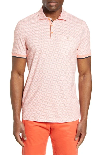 Shop Ted Baker Geometric Print Slim Fit Polo In Coral