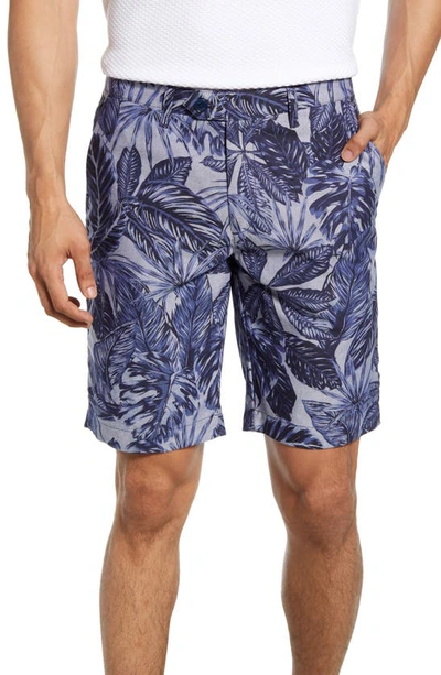 Shop Ted Baker Slim Fit Leaf Print Shorts In Blue