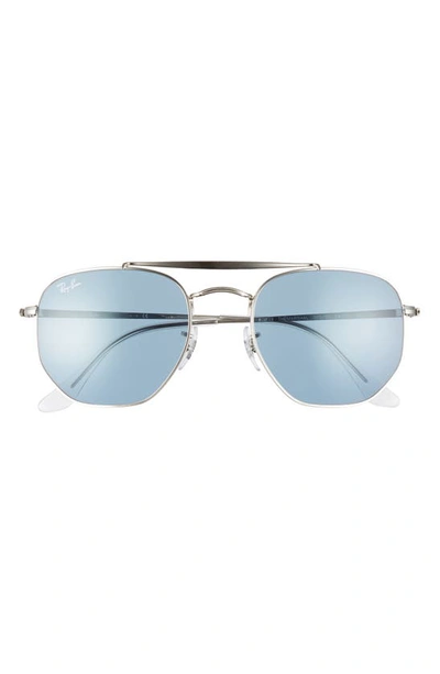 Shop Ray Ban Marshal 54mm Aviator Sunglasses In Silver/ Azure Mirror