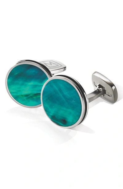 Shop M-clipr Stainless Steel Cuff Links In Stainless Steel/ Teal