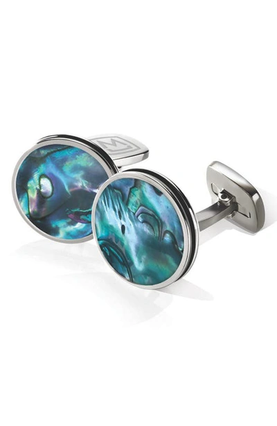 Shop M-clipr Abalone Cuff Links In Stainless Steel/ Green