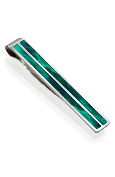 Shop M-clipr Mother-of-pearl Tie Clip In Silver/ Teal