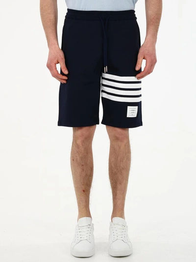 Thom Browne Blue Crewneck Sweater With Logo Patch And Rwb Detail In Cotton In Blue