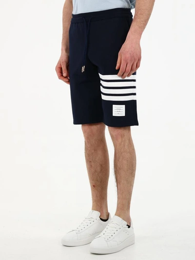 Thom Browne Blue Crewneck Sweater With Logo Patch And Rwb Detail In Cotton In Blue