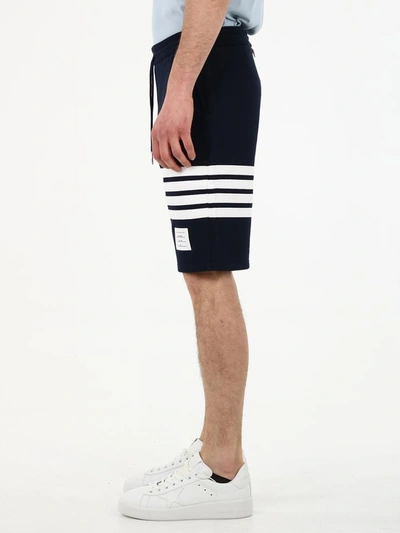 Thom Browne Blue Crewneck Sweater With Logo Patch And Rwb Detail In Cotton In Blue