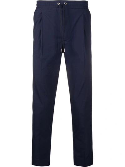 Shop Moncler Tapered Trousers With Drawstring In Blue