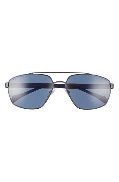 Shop Hugo Boss 61mm Polarized Aviator Sunglasses In Matte Blue