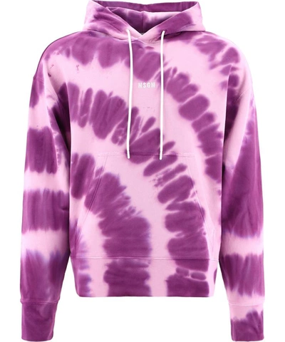 Shop Msgm Tie-dye Hoodie In Purple