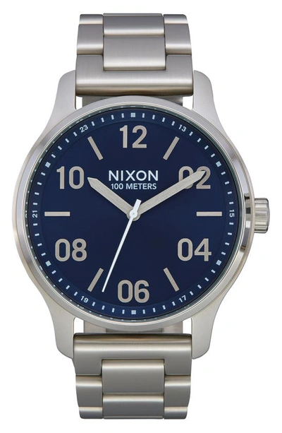 Shop Nixon Patrol Bracelet Watch, 44mm In Silver/ Navy/ Silver