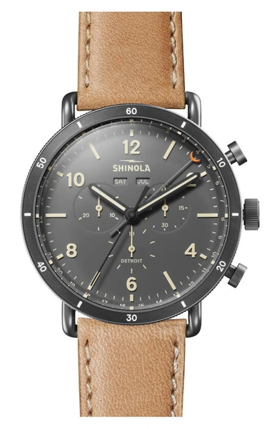 Shop Shinola The Canfield Chrono Leather Strap Watch, 45mm In Natural/ Grey/ Gunmetal