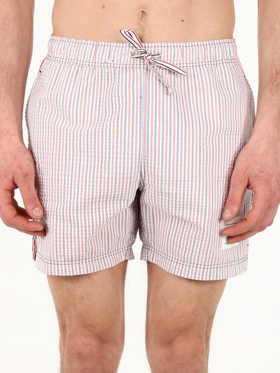 Shop Thom Browne Striped Swimsuit In White