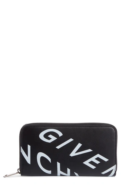 Shop Givenchy Refracted Leather Zip Wallet In Black/ White
