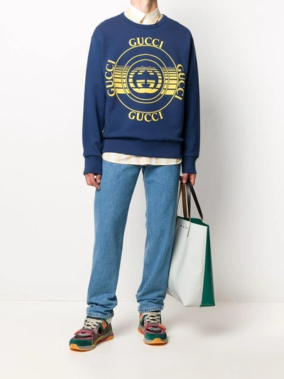 Shop Gucci Interlocking G Logo Print Sweatshirt In Silver