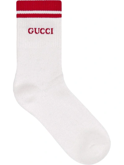 Shop Gucci Logo Intarsia Socks In Brown