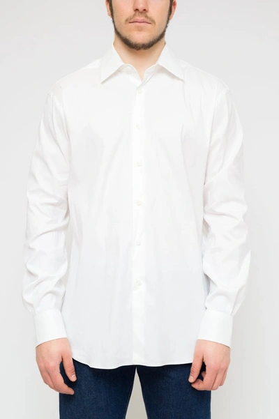 Shop Prada Painted Landscape Long Sleeve Shirt In Bianco