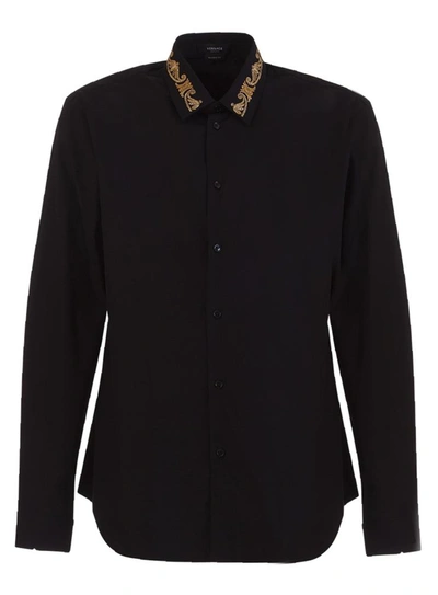 Shop Versace Baroque Embroidery Shirt In Nero