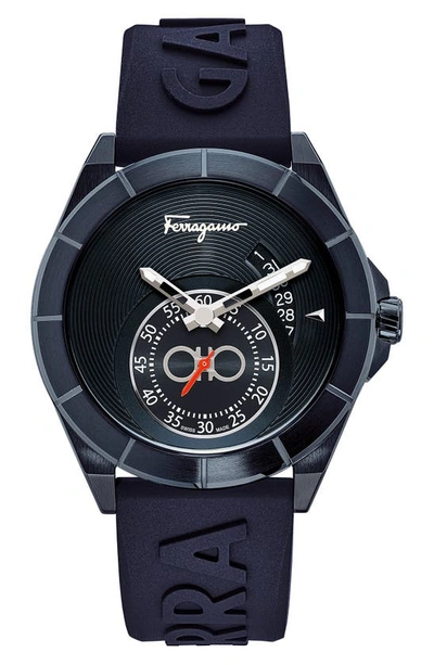 Shop Ferragamo Silicone Strap Watch; 43mm In Blue/ Blue Guilloche/ Blue