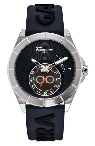 Shop Ferragamo Silicone Strap Watch; 43mm In Blue/ Jean/ Stainless Steel