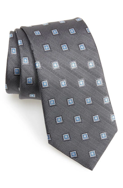 Shop David Donahue Geometric Woven Silk Tie In Charcoal