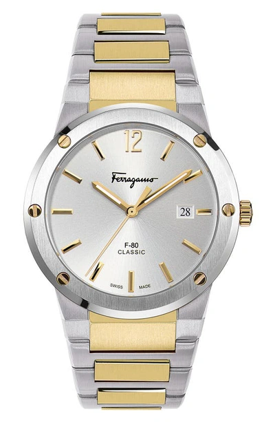 Shop Ferragamo Salvatore  F-80 Classic Two-tone Bracelet Watch, 41mm In Silver/ Gold