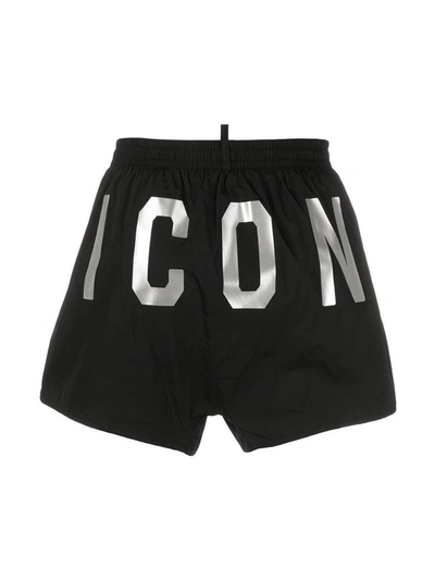 Shop Dsquared2 Icon Print Swim Shorts In Black