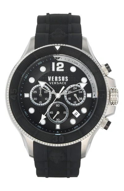 Shop Versus Volta Chronograph Silicone Band Watch, 49mm In Stainless Steel/ Black