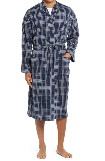 Shop Majestic Knit Cotton Blend Robe In Midnight Plaid