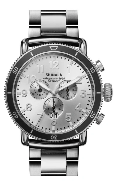 Shop Shinola The Runwell Sport Chronograph Bracelet Watch, 48mm In Silver
