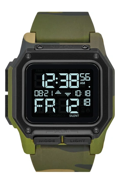 Shop Nixon Regulus Digital Watch, 46mm In Green Camo/ Black