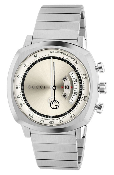 Shop Gucci Grip Chronograph Watch; 40mm In Silver/ White
