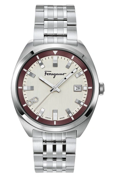 Shop Ferragamo Salvatore  Bracelet Watch, 40mm In Silver/ Burgundy