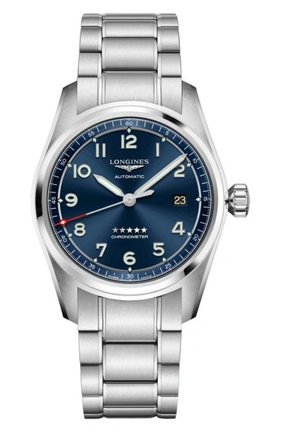 Shop Longines Spirit Automatic Bracelet Watch, 40mm In Silver/ Blue