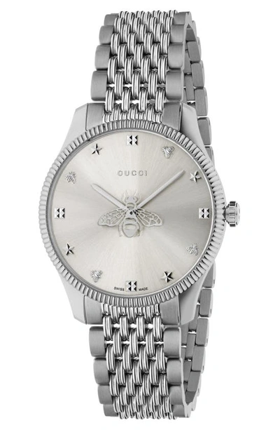Shop Gucci G-timeless Bracelet Watch, 36mm In Silver