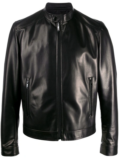 Shop Prada Leather Biker Jacket In Black