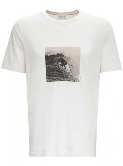 Shop Saint Laurent Surfer Print Cotton T-shirt In White