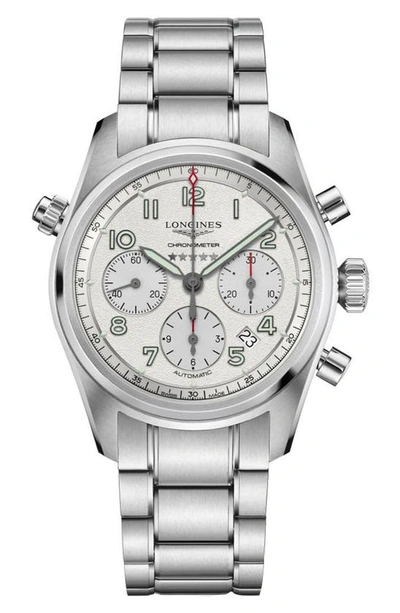 Shop Longines Spirit Automatic Chronograph Bracelet Watch, 42mm In Silver/ White
