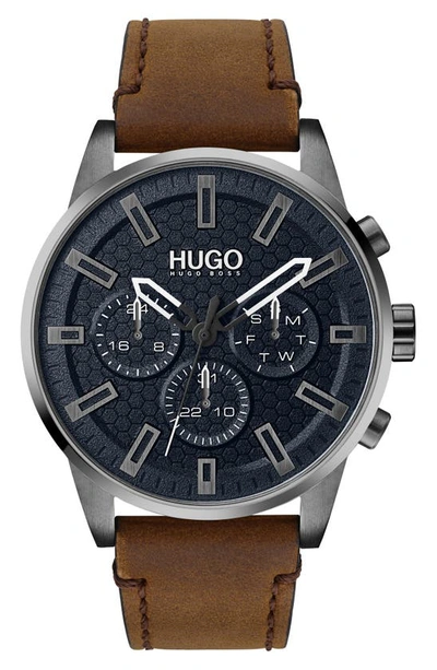 Shop Hugo Boss Seek Chronograph Leather Strap Watch, 44mm In Brown