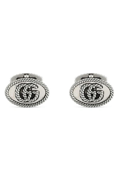 Shop Gucci Double-g Cuff Links In Silver