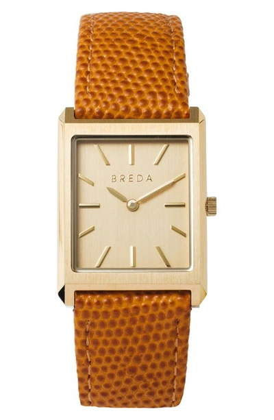 Shop Breda Virgil Leather Strap Watch, 26mm In Gold/ Tan/ Gold