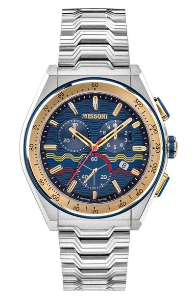 Shop Missoni M331 Chronograph Bracelet Watch, 44.5mm In Stainless Steel / Blue