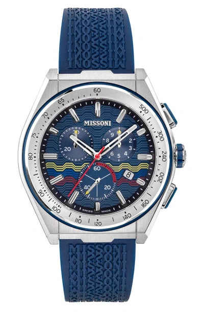 Shop Missoni M331 Chronograph Rubber Strap Watch, 44.5mm In Stainless Steel / Blue