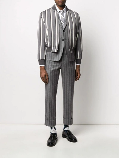 Shop Thom Browne Chalk-stripe Cropped Trousers In Lith Grey