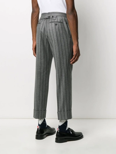 Shop Thom Browne Chalk-stripe Cropped Trousers In Lith Grey
