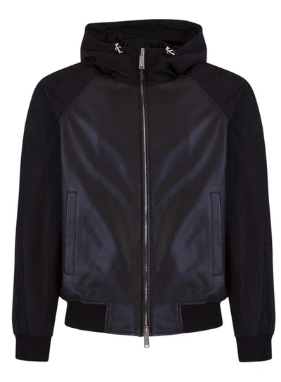 Shop Dsquared2 Dsquared Leather Hooded Bomber Jacket In Bianco