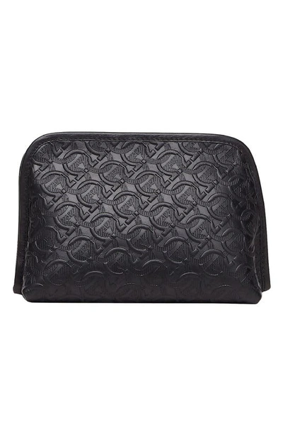 Shop Ferragamo Embossed Leather Dopp Kit In Nero