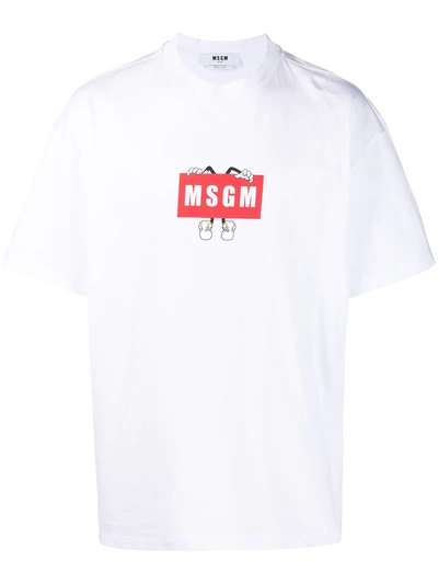 Shop Msgm Cartoon Logo-print T-shirt In Grigio Melange