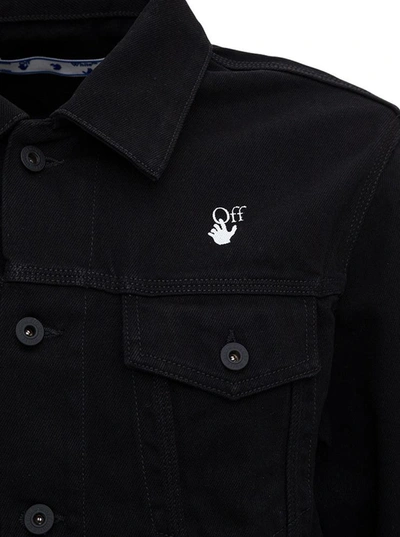 Shop Off-white Denim Jacket With Monnalisa Back Print In Black